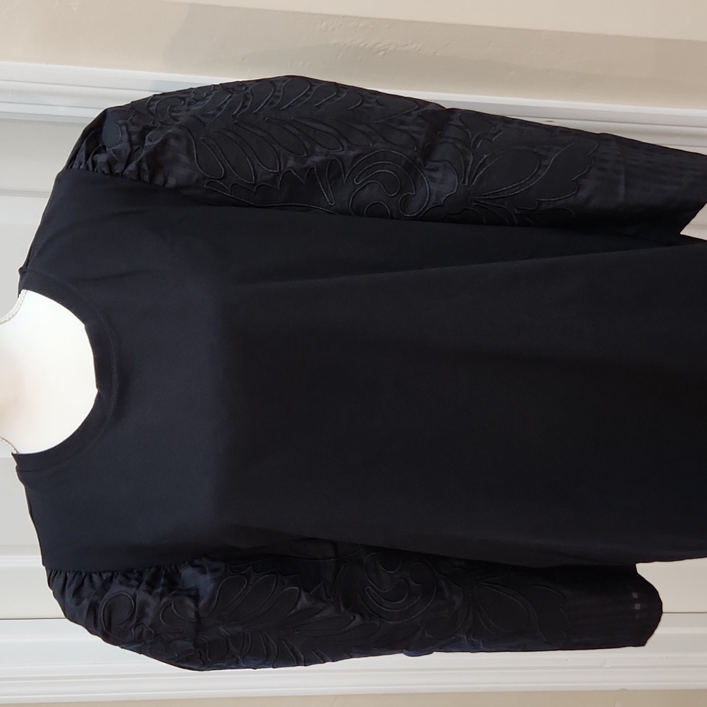 Chico's NWT Women's Knit Top Black Jacquard 3/4 Sleeves Size 3=16/18